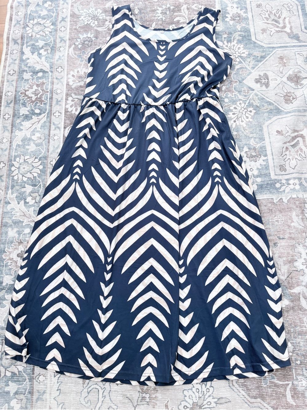 Blue & White Print Midi Dress Sleeveless | Pockets | Lightweight Size XXL - Picture 5 of 5